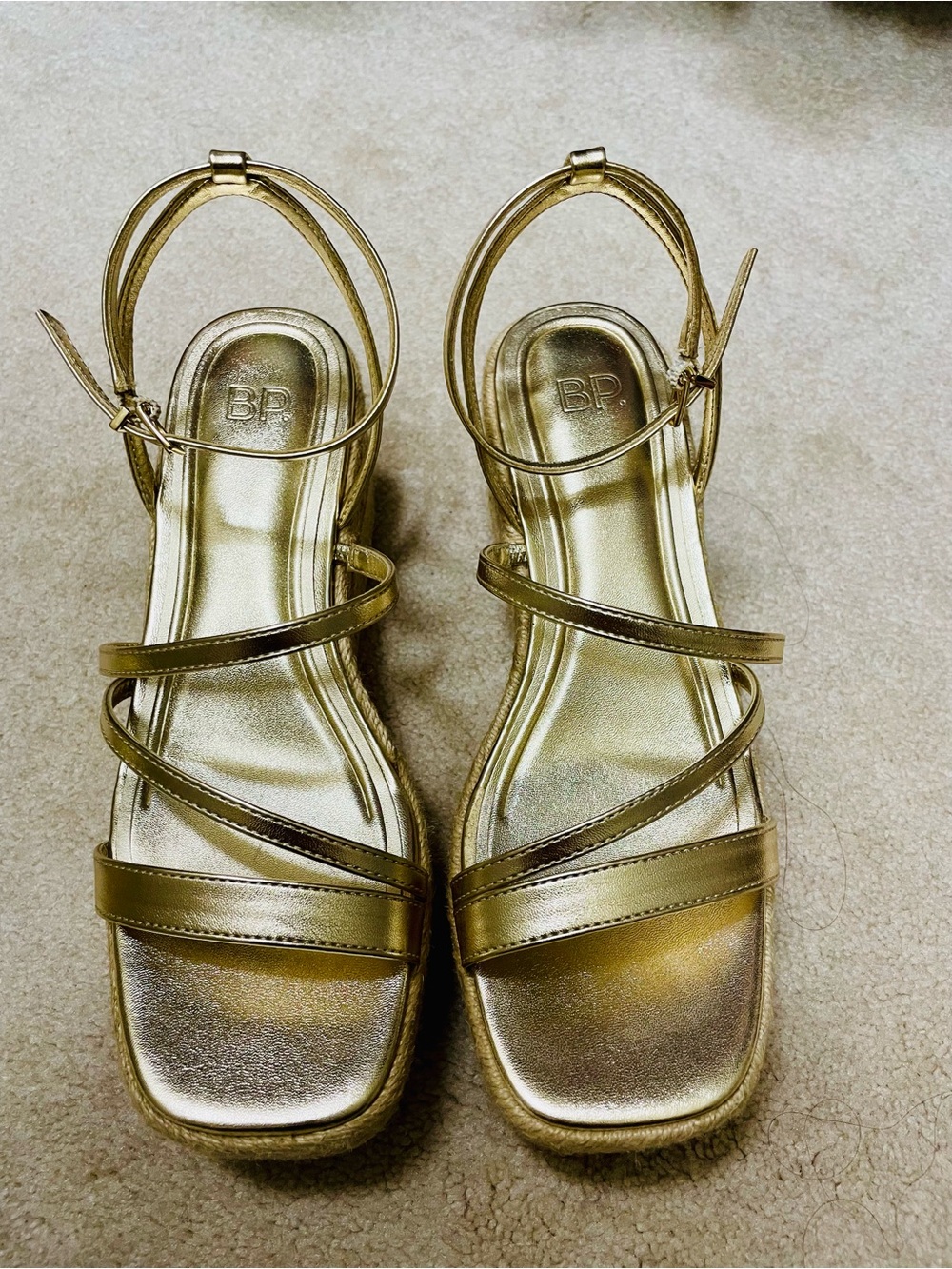 BP. Gold Metallic Strappy Espadrille Platform Sandals Size 7